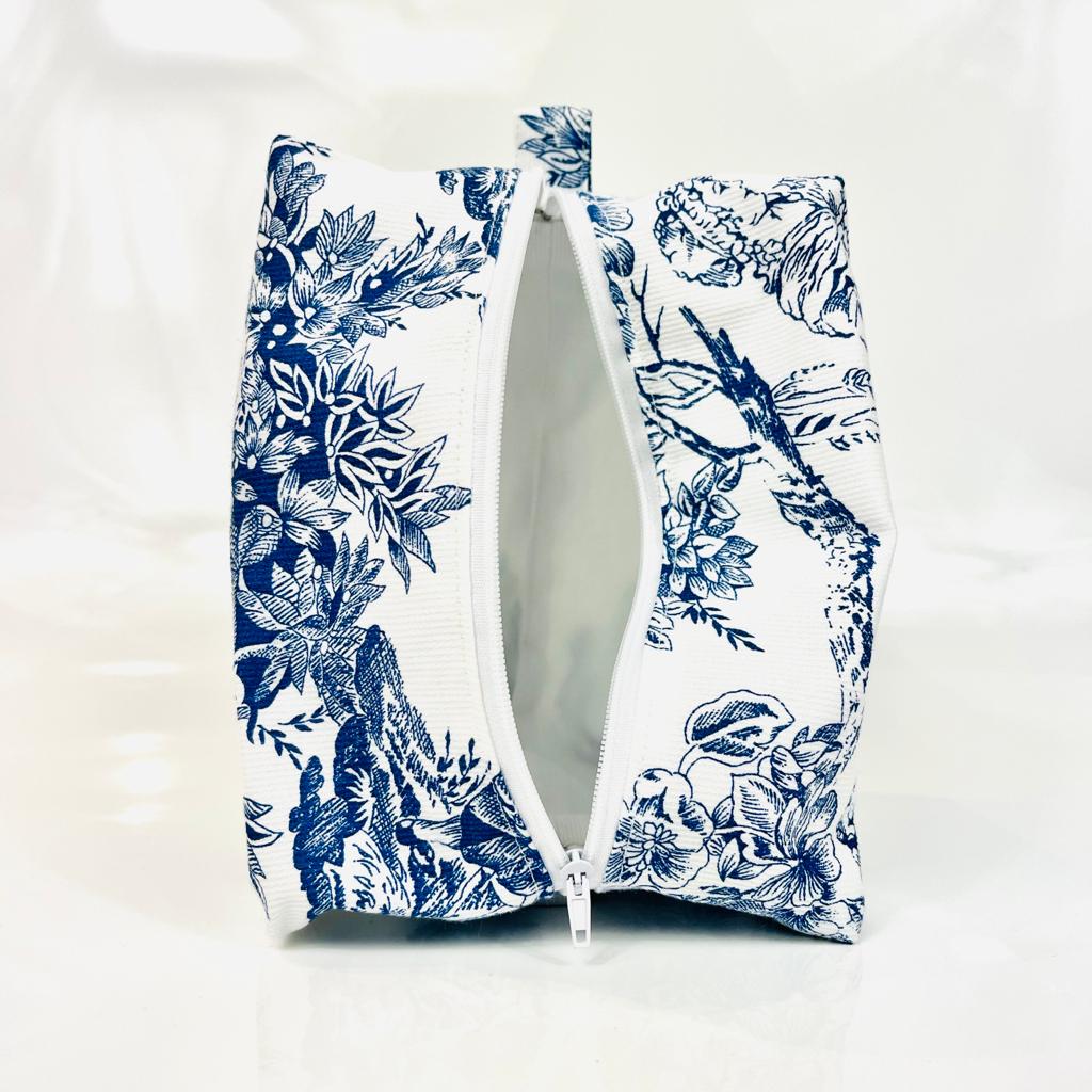 Trousse imprimée toile de Jouy - Bleu