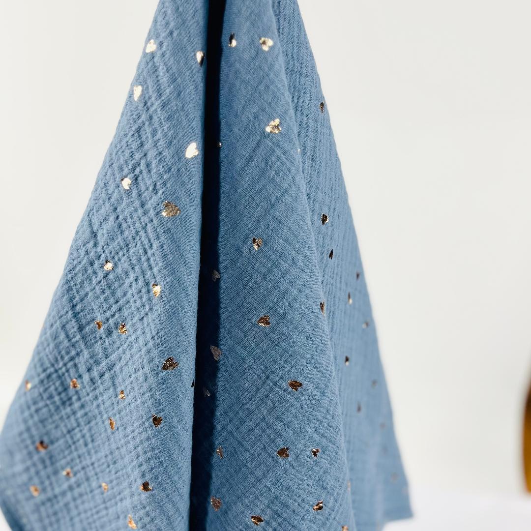 Coffret bébé - bleu coeurs dorés